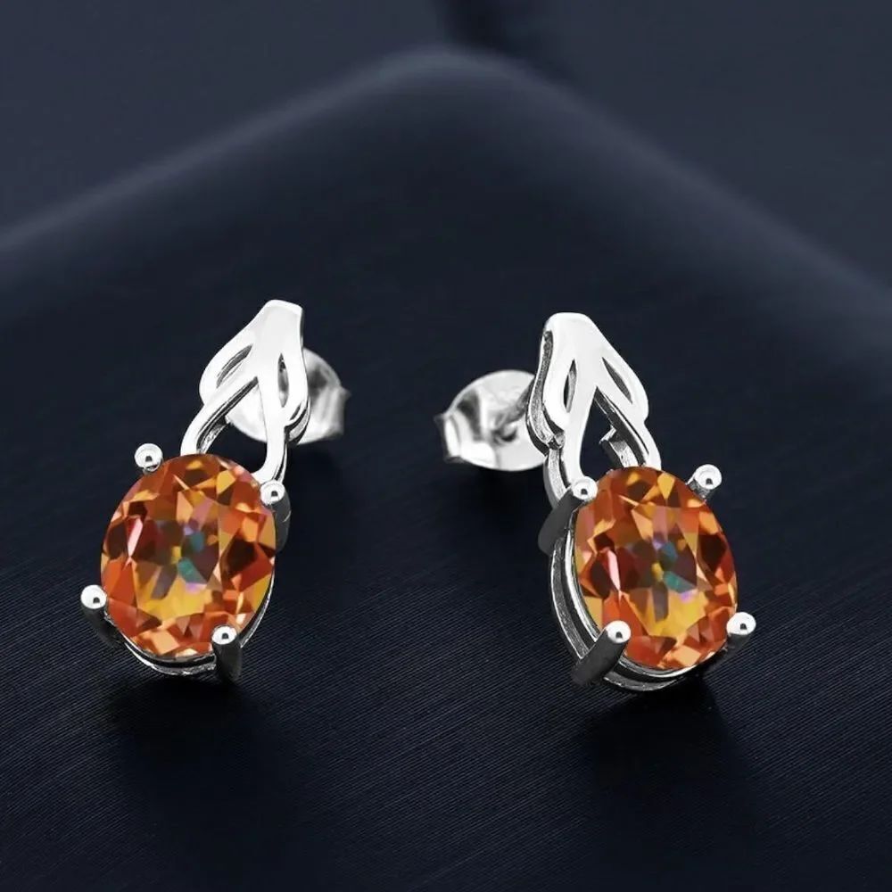 925 Sterling Silver with 3.60 Cttw Ecstasy Mystic Topaz Oval Post Drop Earrings - Picture 2 of 4
